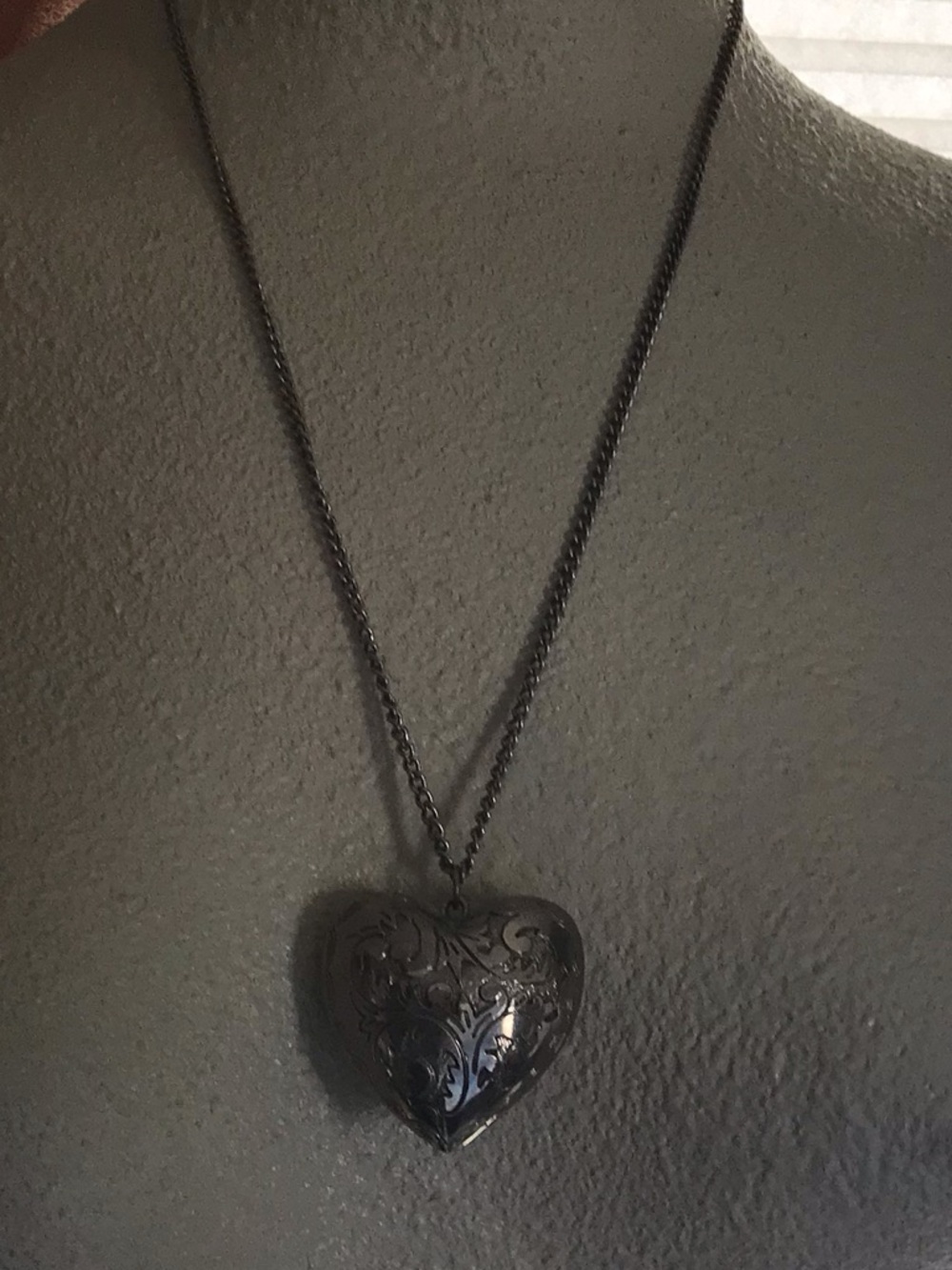 Silver Big Puffy Heart Pendant Necklace & Earrings